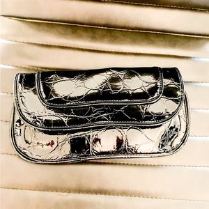 Giannini Black Faux Patent Croc Clutch